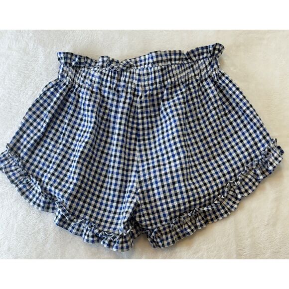 Misa Los Angeles Lynn Shorts Womens XS Blue Multi Check Ruffle Bow Elastic Waist - Picture 5 of 14